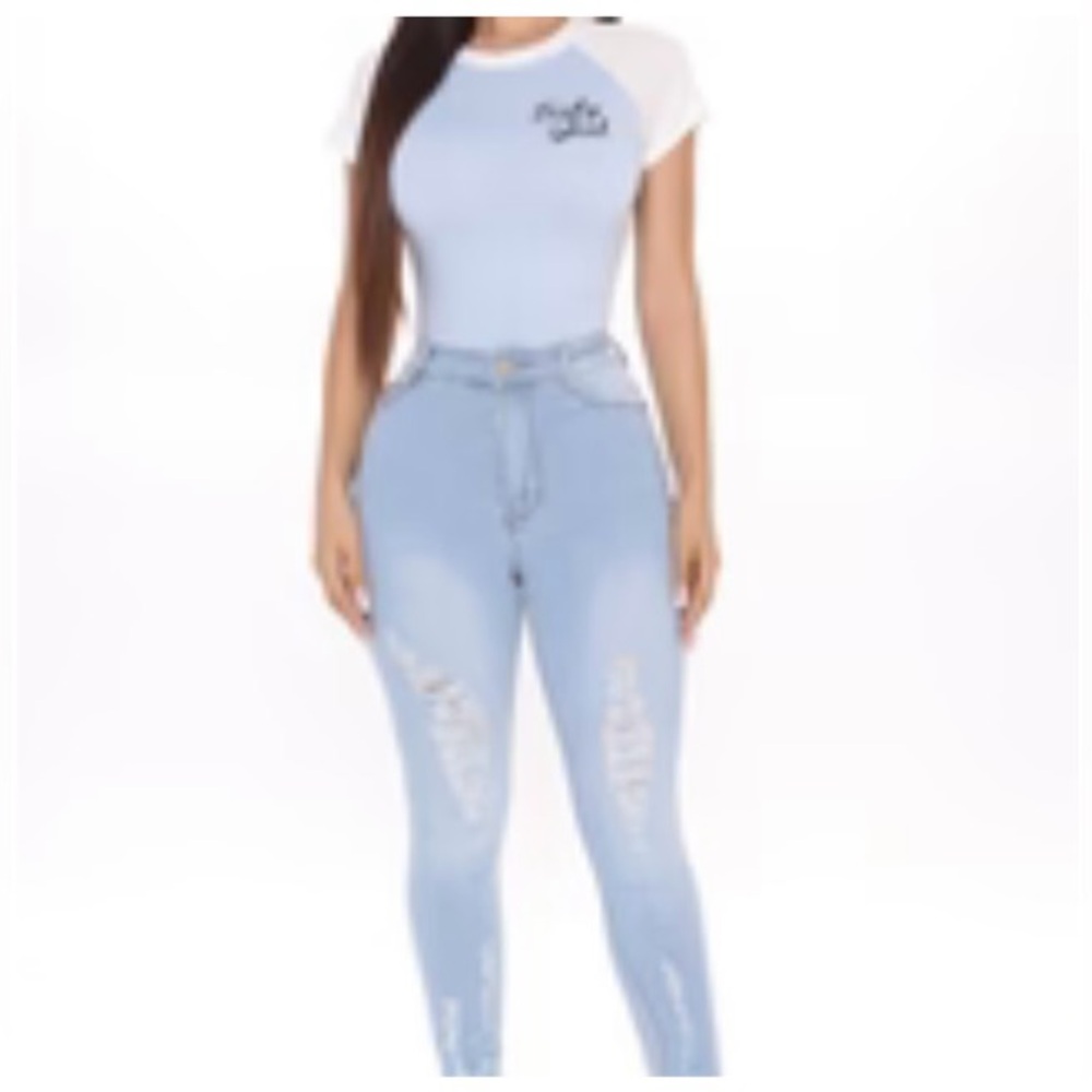 Odette Distressed High Rise Skinny Jeans - Light Blue Wash